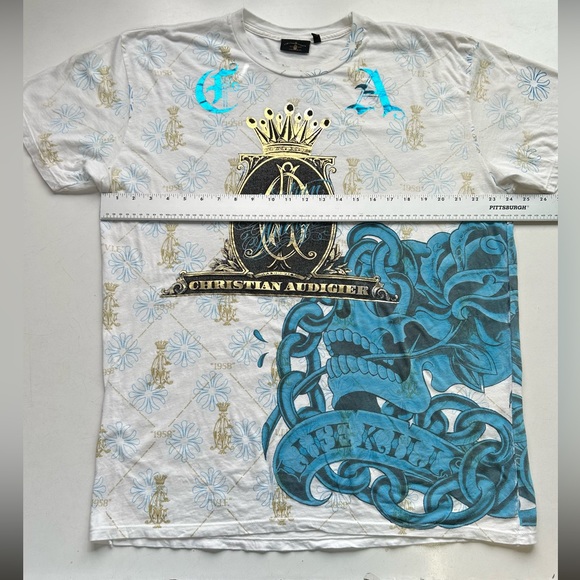Christian Audiger allover screen printed T-shirt, Swarovski crystal embellished - Picture 9 of 10